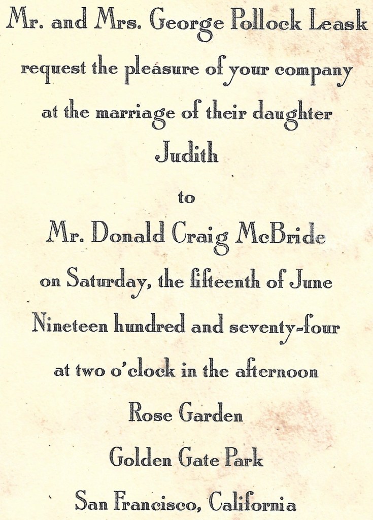 Don McBride wedding invitation 20th June 1974
