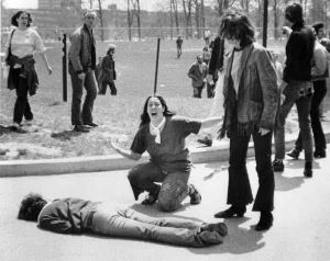 Mary Ann Vecchio kneeling over the body of Jeffrey Miller at Kent State