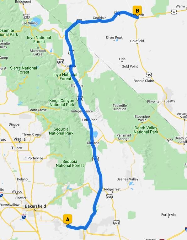 Tehachapi to Tonapah - 302.9 miles